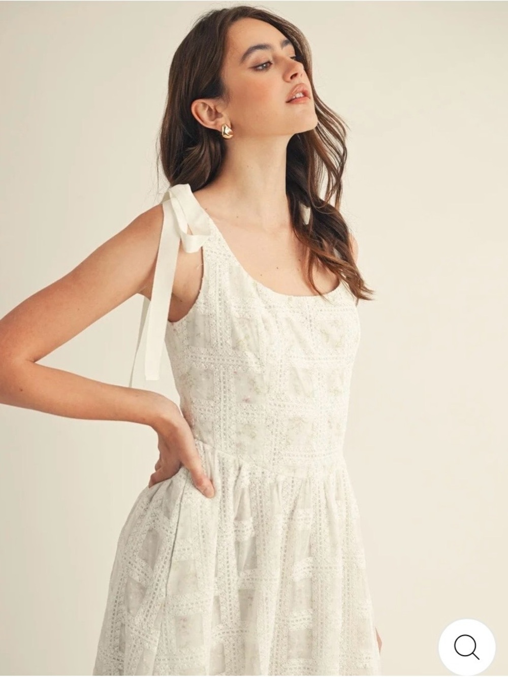 Just Me White Lace Tie-Shoulder Midi Dress